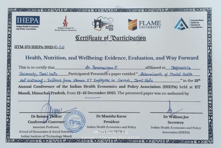 Takshashila University Faculty Presents Research Paper at National Conference Hosted by IIT Mandi : blog img