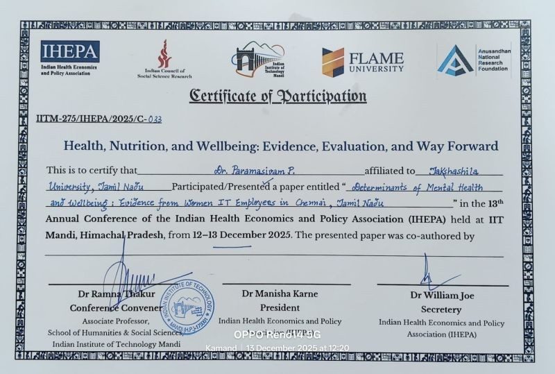 Takshashila University Faculty Presents Research Paper at National Conference Hosted by IIT Mandi : blog img