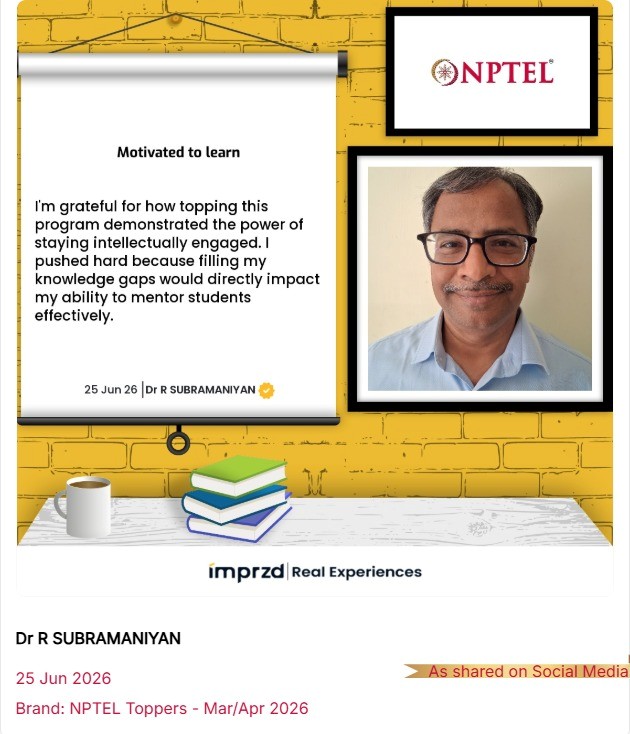 Faculty Recognized Among NPTEL Toppers