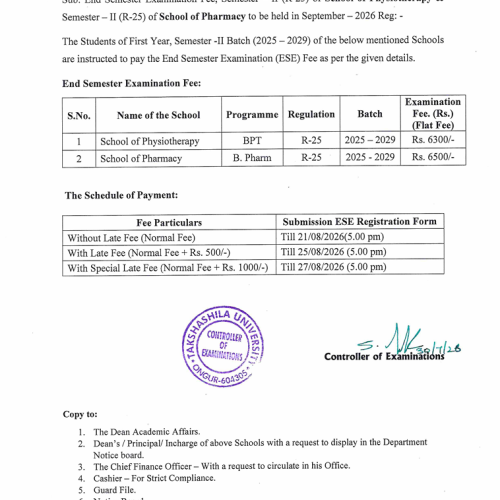 EXAM FEE NOTIFICATION -SOP, SOPharm - R25
