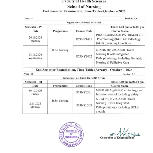 End-sem-timetable-nurs-oct26
