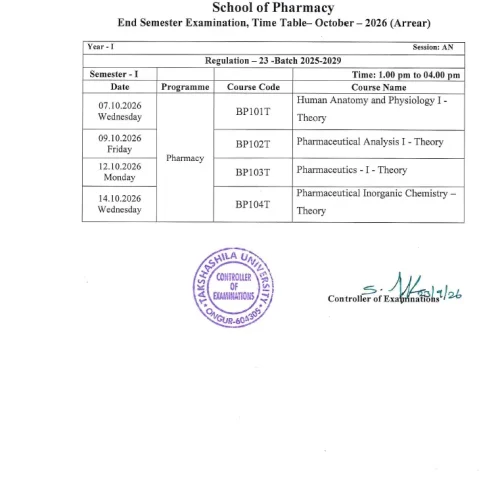 End-sem-timetable-phar-oct26-arrear