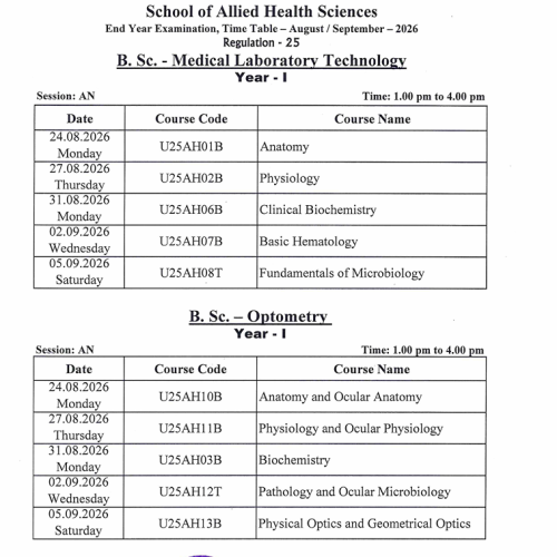 Time Table - R25-MLT-OT